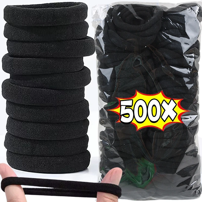 500pcs Black Basic Hair Bands Women Girls Simple High Elastic Headband Ties Rubber Ropes Scrunchies Ponytail Holders Accessories