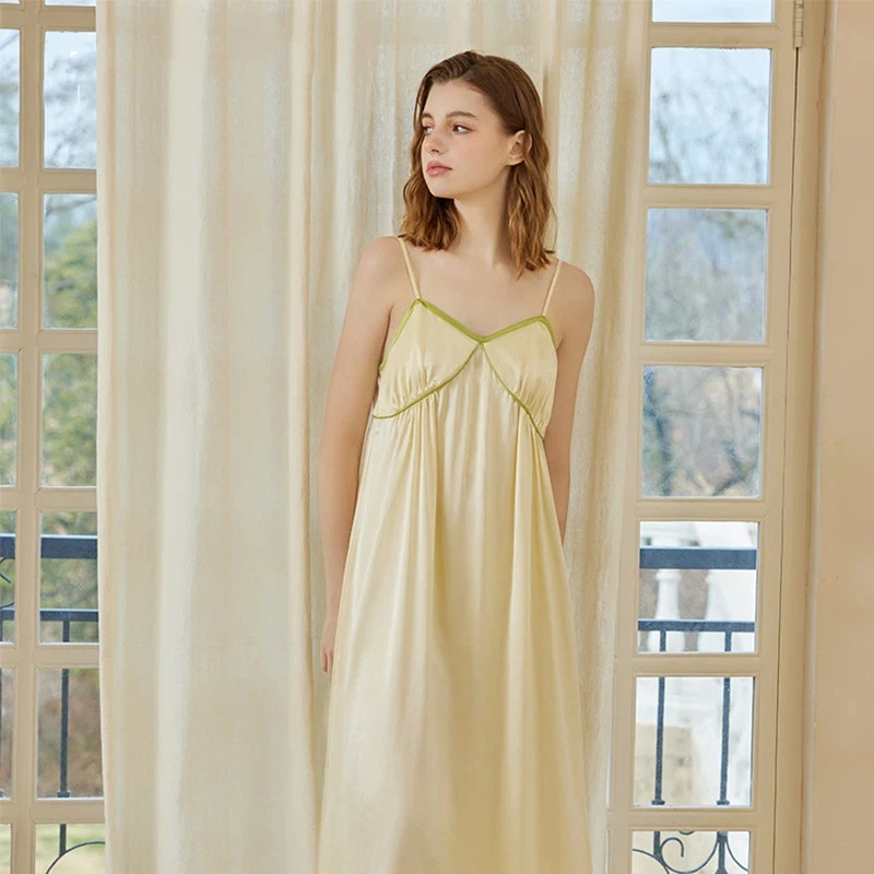 

100% Mulberry Silk Slip Nightgown Women's Summer Loose Nightdress Sleepwear Sexy Chemise Elegant Long Princess Dress Loungewear