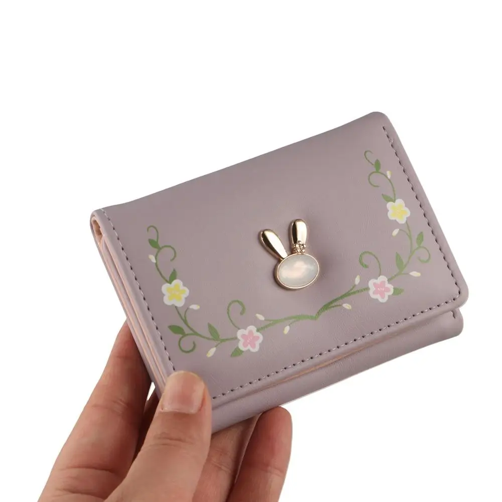 

Fashion PU Cartoon Rabbit Purse Soft Causal Triple Fold Wallet Storage Bunny Short Card Bag Women