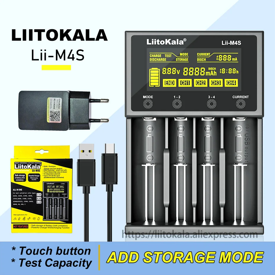 New Liitokala Lii-600 M4S 18650 Lithium Battery Charger 3.7V 21700 26650 18650 18350 18500 16340 17500 25500 10440 1.2V AA AAA