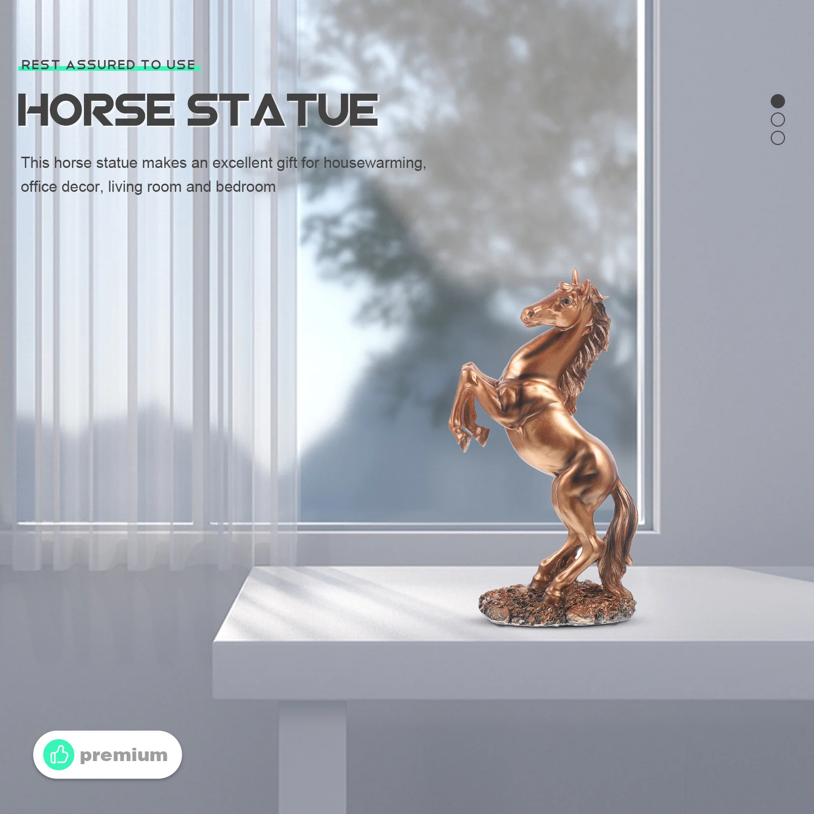 

Copper Horse Statue Resin Decorative Standing Horse Sculpture for Office Living Room Study Tabletop Decoration