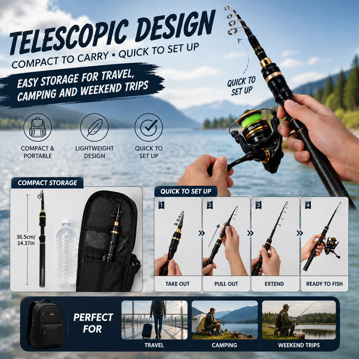 ROLLFISH Teleskop-Bass-Angelrute mit Rolle, Geschenkbox-Set, Schnur, Köder, Schere, M-Power, Reise-Angelrute, Geschenke für Männer, Väter, Ehemänner – Detail 4