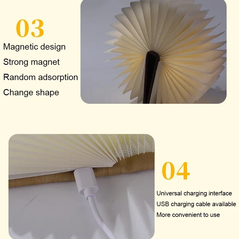 LED Wooden Book Lamp Creative USB Foldable Reading Light Children Birthday Holiday Gift Bedroom Bedside Decoration Night Light