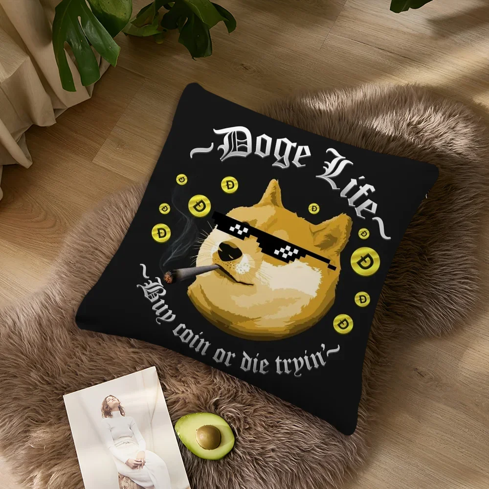 Dogecoin Fashion Pillow Case Sofa Living Room Bedroom Headboard Backrest Cushion Square Cushion Nap Time