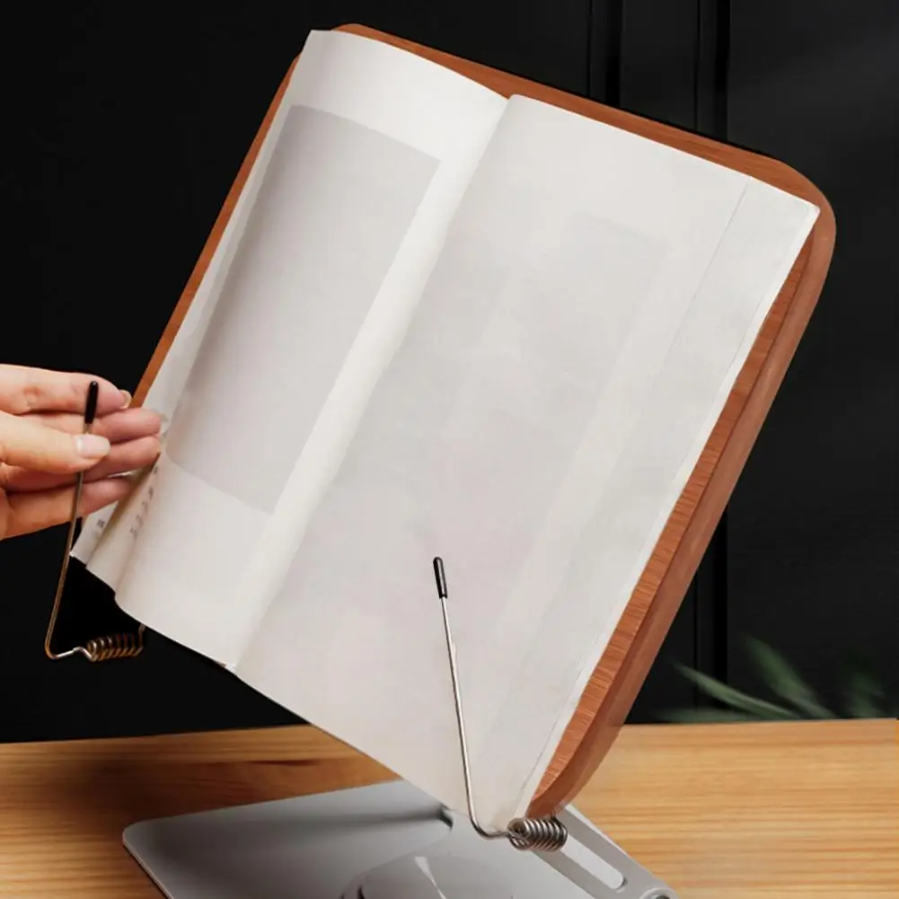 Soporte de bambú ajustable para libros, soporte giratorio de 360 grados, manos libres, altura ajustable, escritorio