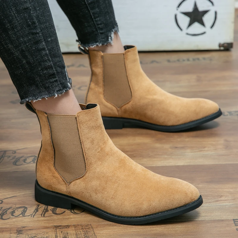 Men's High-Top Solid Color Chelsea Boots Suede Ankle Boots Men's Bare Boots