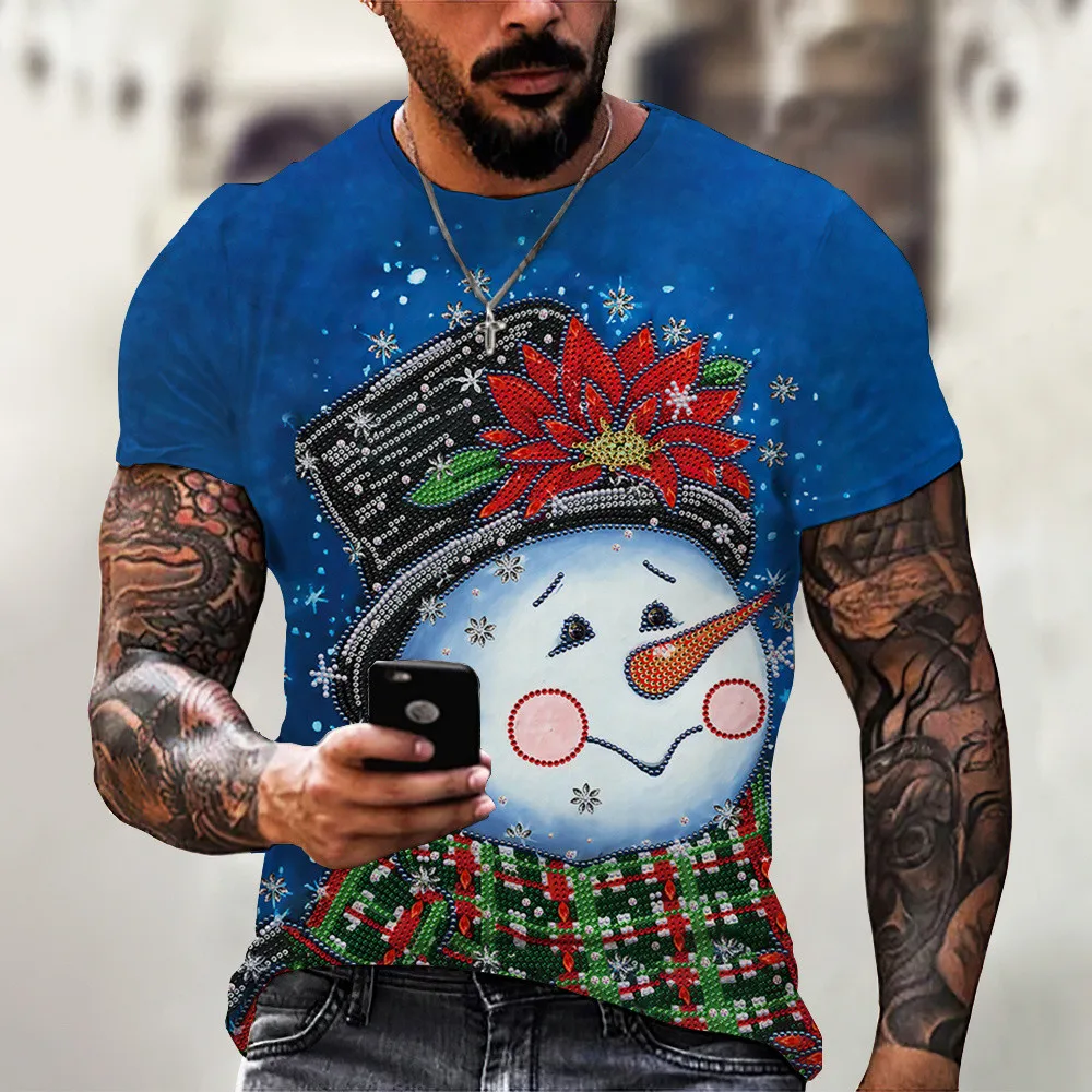 HX Christmas Mens T-shirts 3D Printed Cute Snowman T-shirt Teens Boys Short Sleeve Tees Tops Men Clothing S-7XL Xmas Gifts