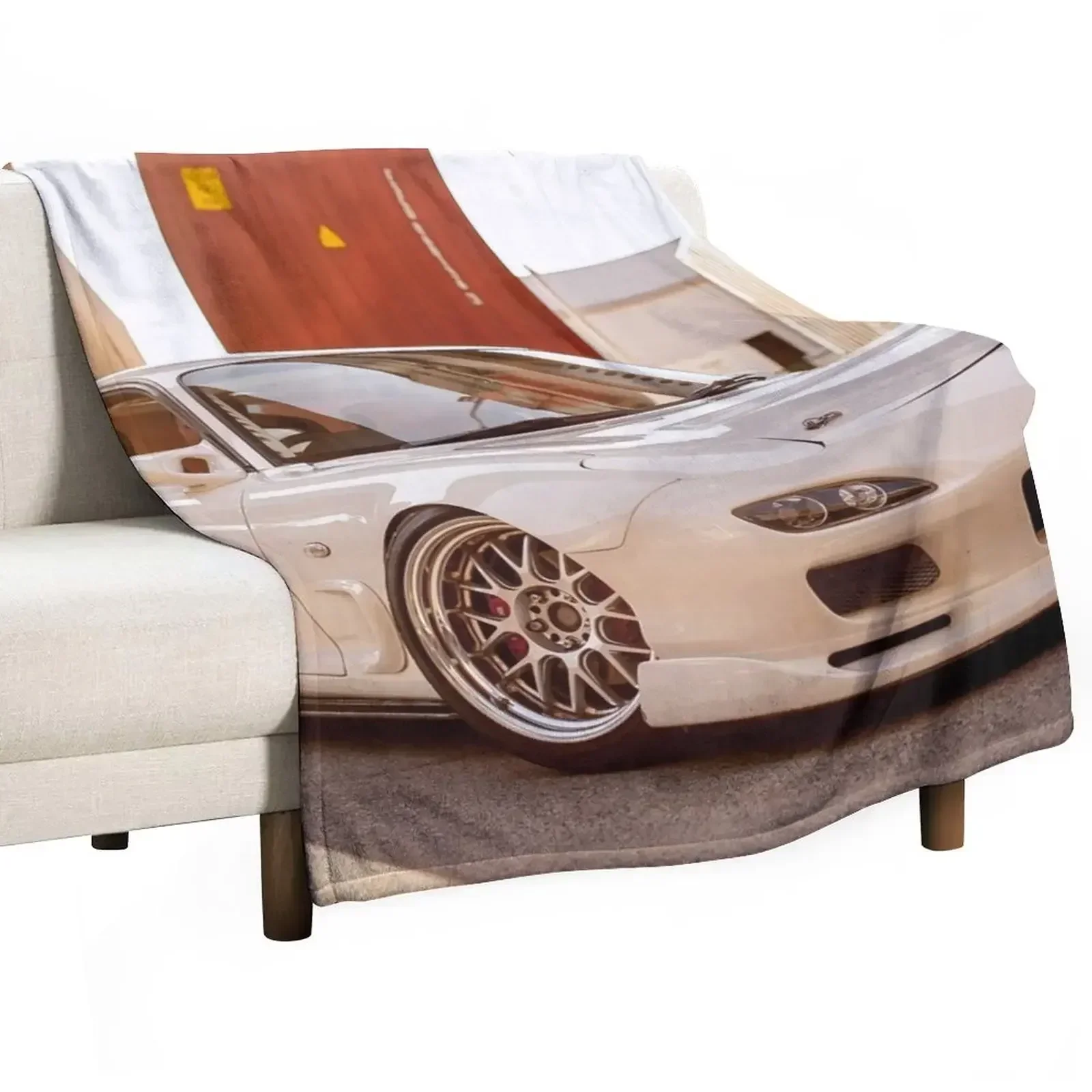 

White Rx7 FD Throw Blanket Decoratives Flannel Fabric Hairy Blankets