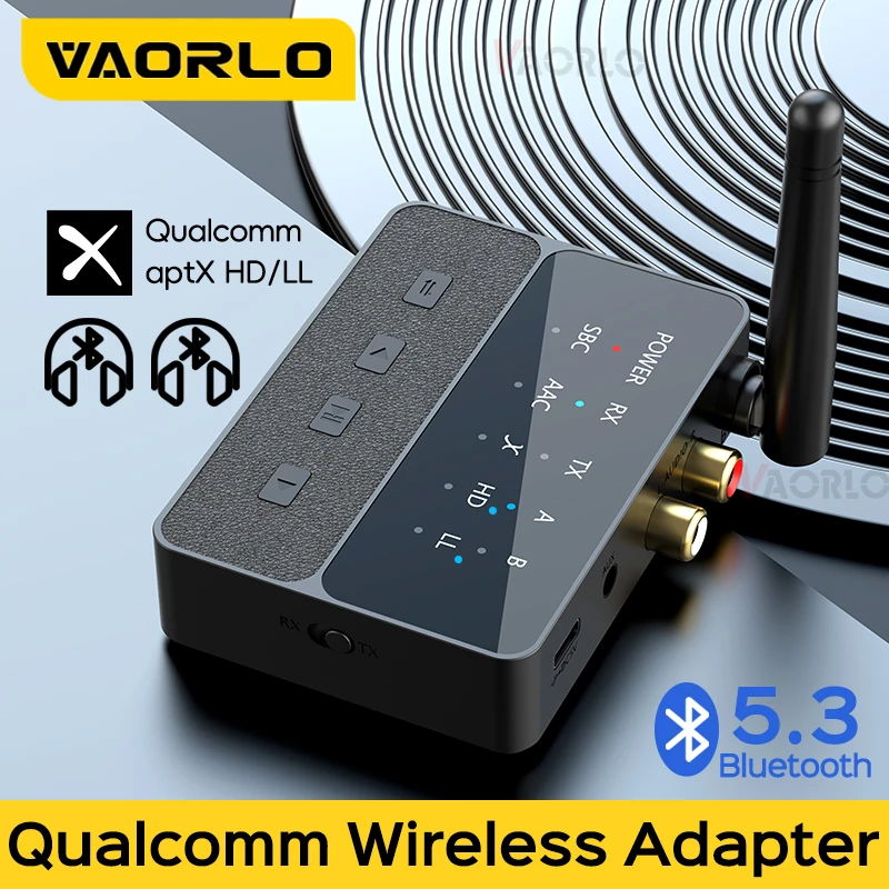 VAORLO Qualcomm Bluetooth 5.3 Transmisor receptor aptX HD/LL Baja latencia 3,5 mm AUX RCA Jack Adaptador de audio estéreo inalámbrico para altavoz