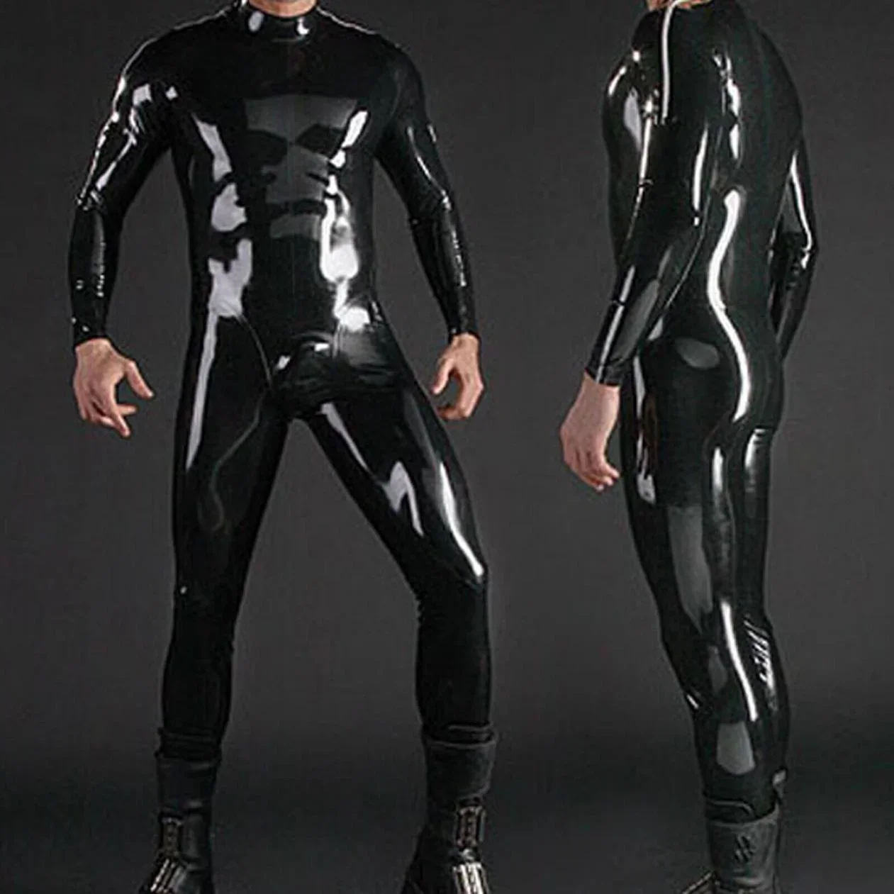 

Latex Natural Rubber Black Catsuit Jumpsuit Sport Bodysuit Cosplay Overall Men Costume Shoulder Zip 0.4mm S-XXL
