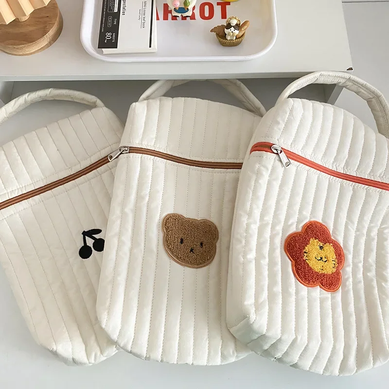 Baby Diaper Bag for Mom Cotton Bear Mommy Bags Nappy Diapers Organizer Zipper Women Handbags Maternity Bag Cartoon Beige Sac