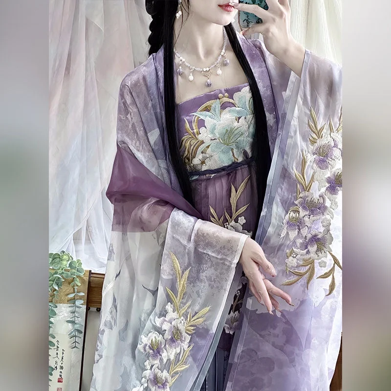 

NY07 New Arrival New Tang Dynasty Chebula Dress Hanfu Women's Big Sleeve Shirt Chest Daily Embroidery suit Spring and Summer sui