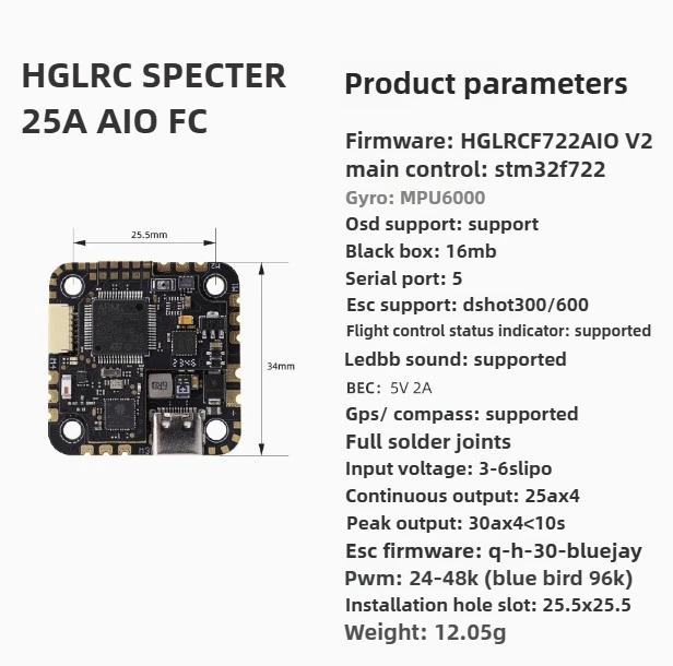 

STM32F722 25A AIO 3-6S Flight Controller MPU6000 Gyro Wireless Bluetooth Parameter Adjustment For RC FPV Freestyle UAV Parts