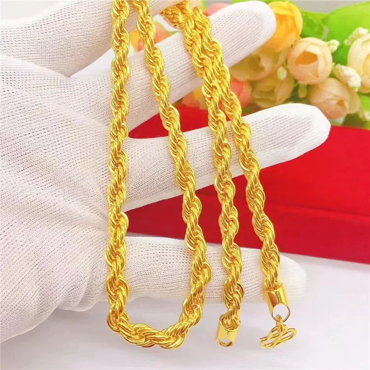 

High quality AU999 gold necklace for men and women pure gold 24K necklace lucky boss chain necklace 60 cm long