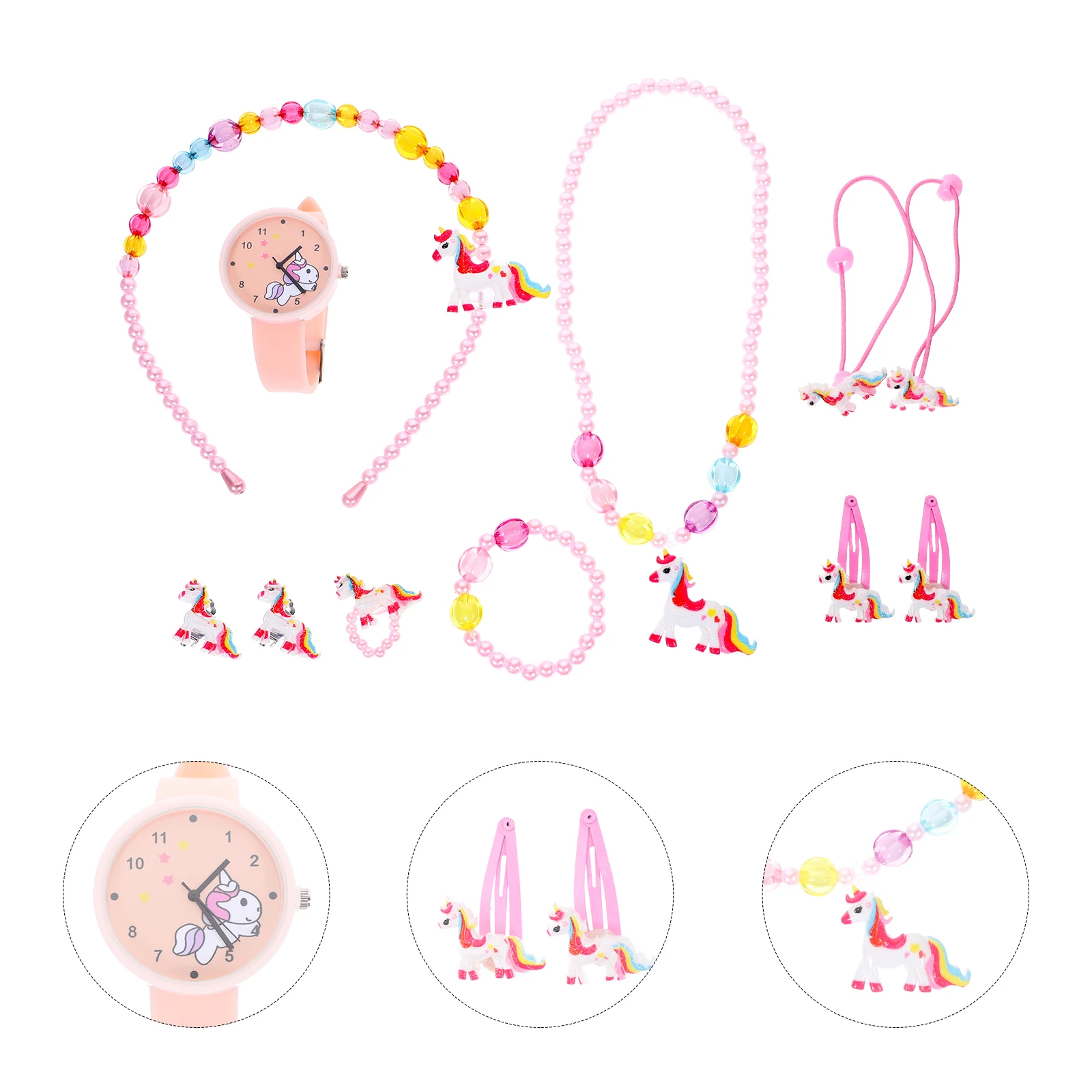 子供用ジュエリーセット ネックレス 女の子用 愛らしい時計 プラスチック キッズ 幼児 ギフト ブレスレットと
