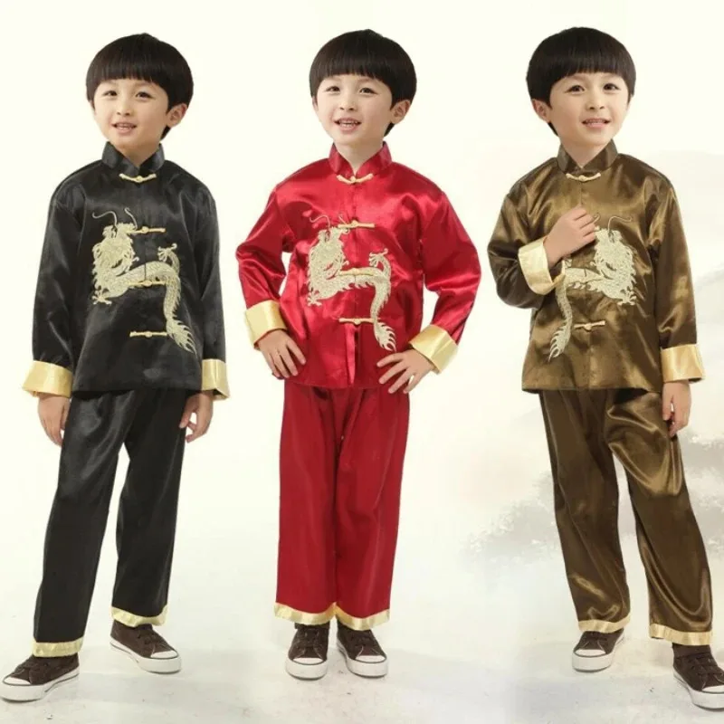 

Autumn Martial Arts Children's Tang Suit Toddler Boy Clothes Perform Costume Long Sleeve Top Pants 2 Piece Set Kids Outfit