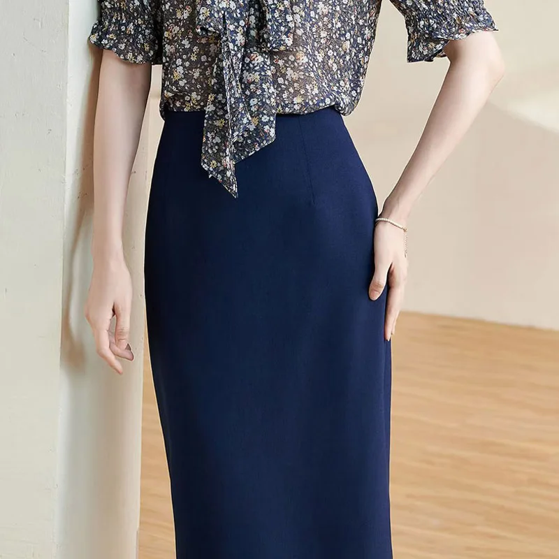 Business-Anzugrock, hohe Taille, figurbetont, knielang, Mantel, gerader Schnitt, Arbeit, Aosphere, Midirock, Polyester-Spandex-Mischung