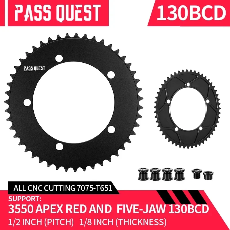 

PASS QUEST 130BCD (5-bolt AERO) Road Bike Narrow Wide Chainring 46-58T Chainwheel Black Bicycle Accessories