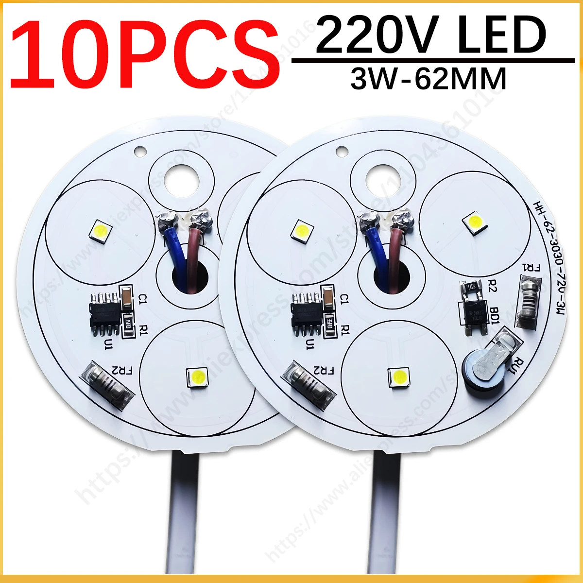 

10 шт. 3W 62MM AC220V 6000K 3000K Красные, зеленые, розовые светодиоды 3030 SMD, плата для лампы, не требует драйвера, источник света, панель PCB