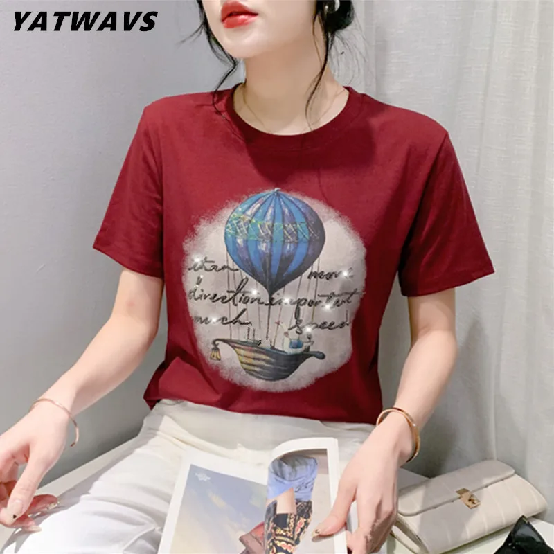 

2024 Summer Short Sleeved Women's T-Shirt Fashion Sexy Letter Hot Diamonds Cotton Tops High Quality New Female Loose Print Tees