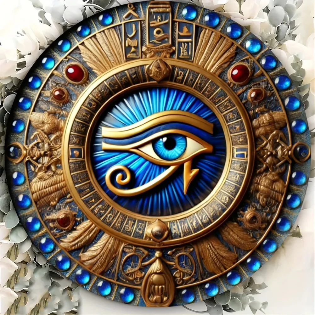 Antike ägyptische Auge des Horus-Symbol-Wandkunst, 20,3 cm großes Eisenmetall-Dekor, UV-gedrucktes mythologisches Emblem
