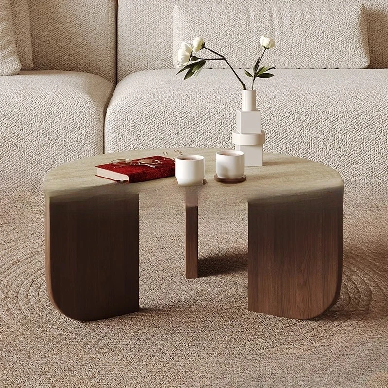 

Travertine coffee table, round marble low table, living room home balcony minimalist small tea table