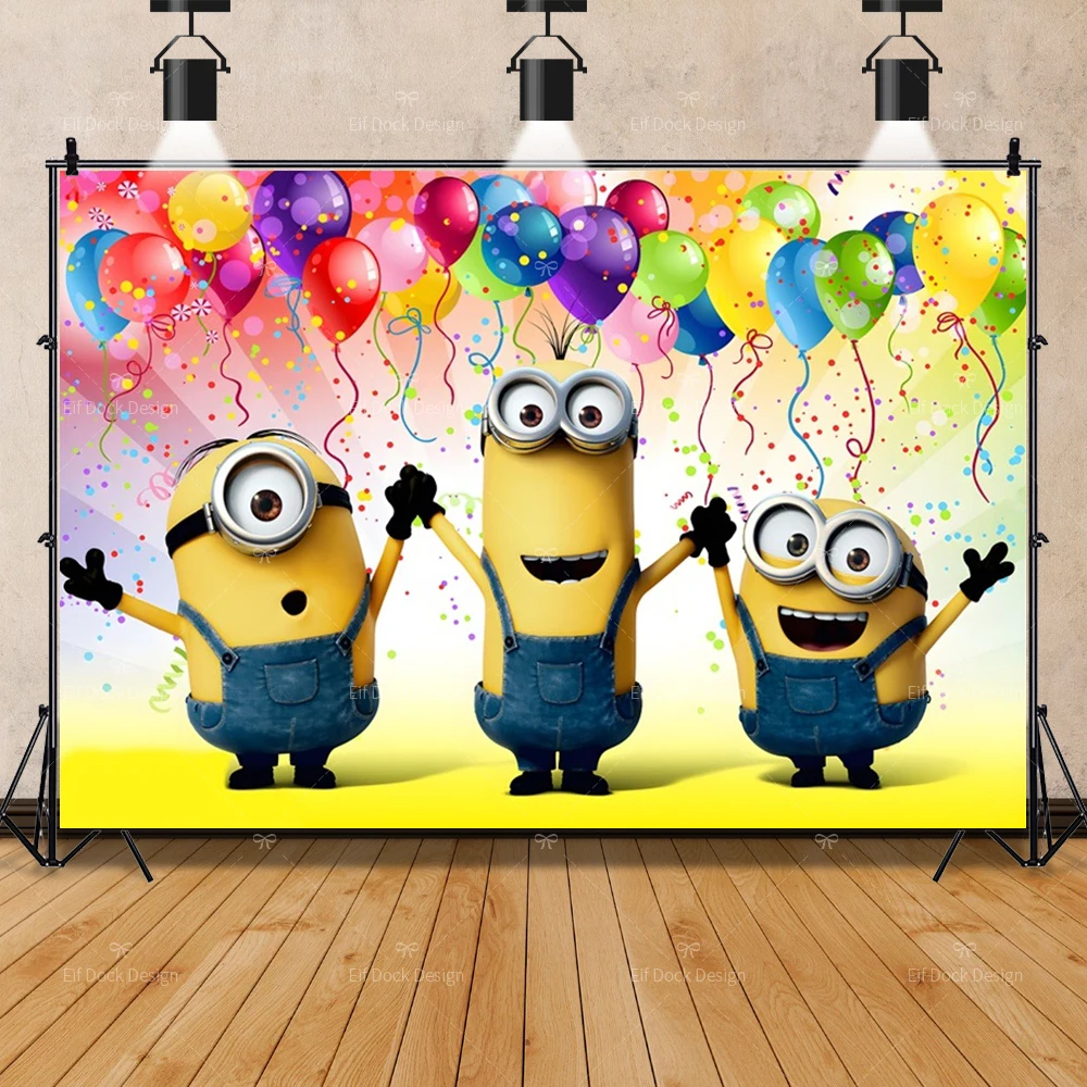 Dessin animé Minions thème photographie toile de fond Decora enfants 1-9ème joyeux anniversaire fête bébé douche bannière décoration fournitures