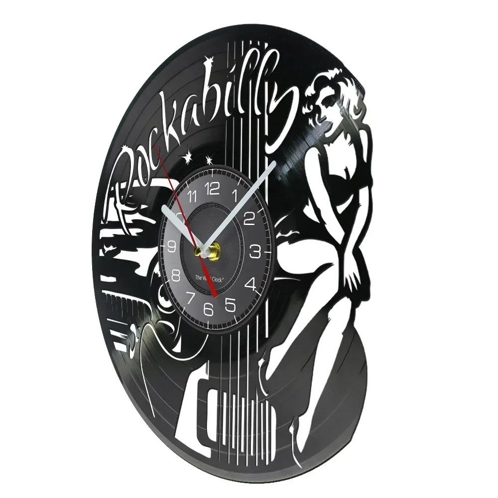 Rockabilly Music Silent Vinyl Record Retro Wall Clock Rock and Roll Art Pub Bar Decor Early Rock Vintage Style Hanging Watch