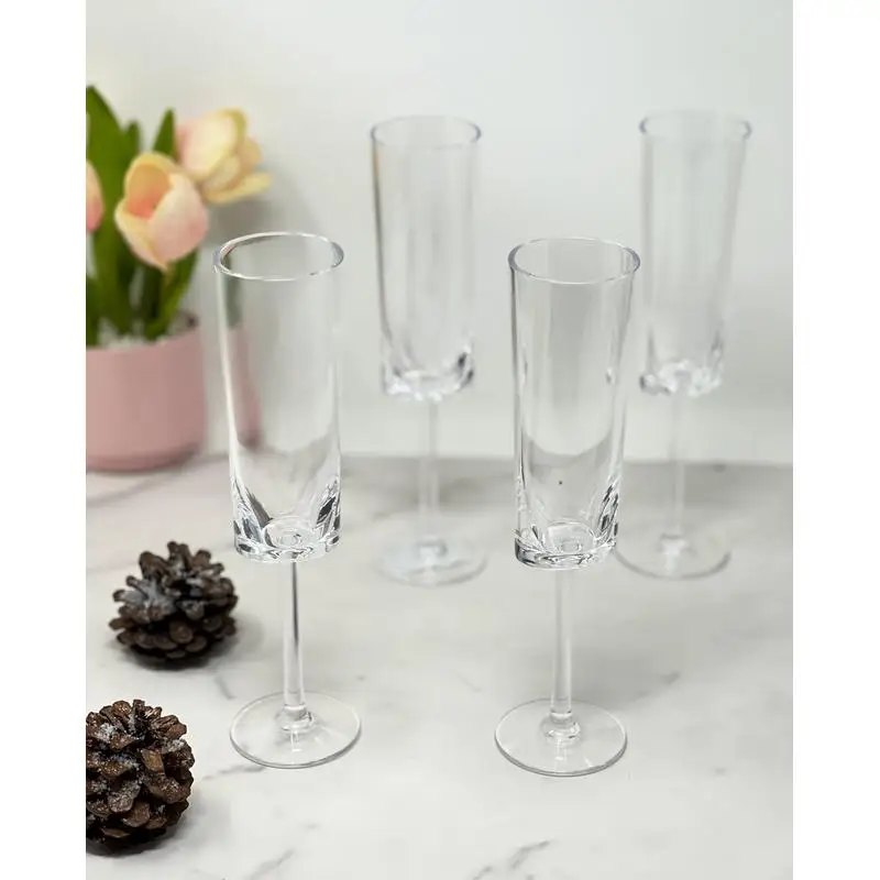 

Set of 4 Unbreakable Plastic Champagne Flutes, 4oz Oval Mimosa Glasses, Tritan Wedding Drinkware
