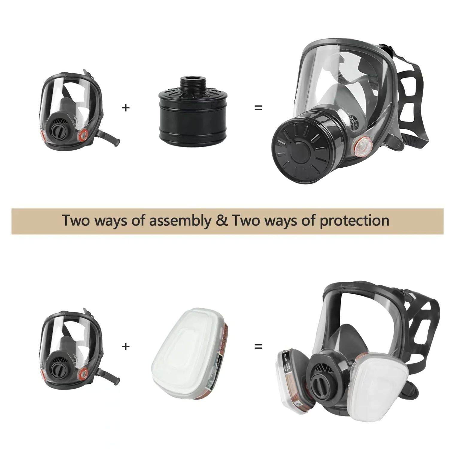 Fashion Full Face Gas Mask, Gas Mask Survival Nuclear and Chemical, with 40mm Activated Carbon Filter, Reusable