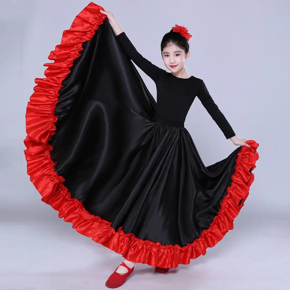Gladde kinderen Spaanse Paso Doble rok grote schommel polyester flamenco dans rok carnaval jurk prestatie podium prestatie rok