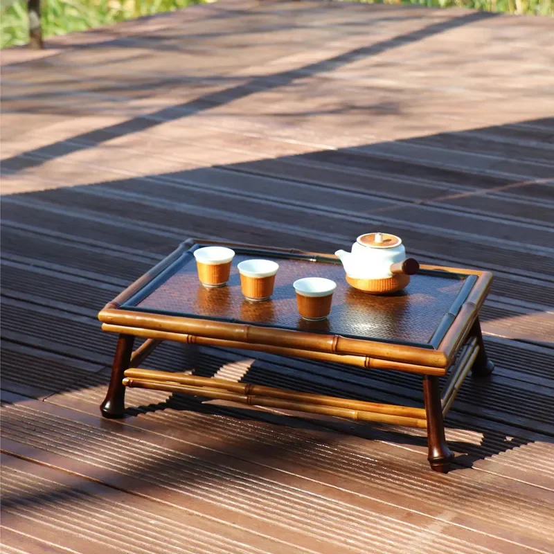 Handmade Bamboo Woven Small Tea Table Solid Wood Tatami Low Desk Japanese Style Living Room Furniture Natural Eco Friendly