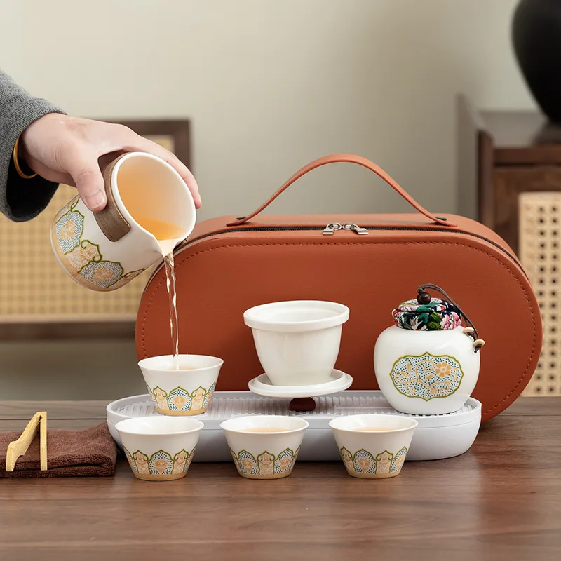 Travel tea set set, portable storage, Kung Fu ceramics, outdoor camping, fast guest cup, business gift