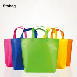 Stobag 25pcs Non-woven Shopping Tote Bags Cloth Fabric Color Eco-friendly Storage Reusable Large Pouches Custom Logo(Extra Fee)