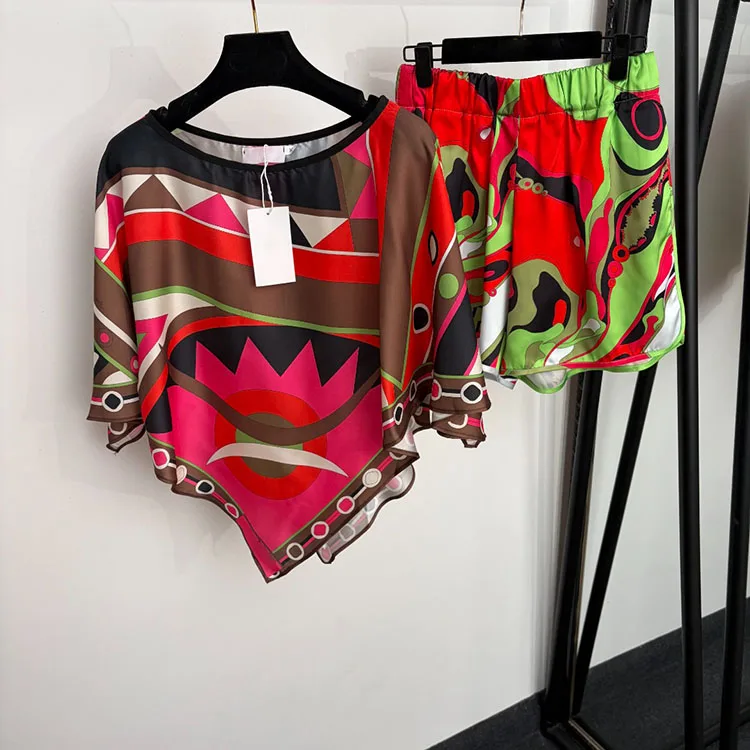 Women's Summer Fashion Shorts  2-Piece Set Women's Runway Designer Printed Suits