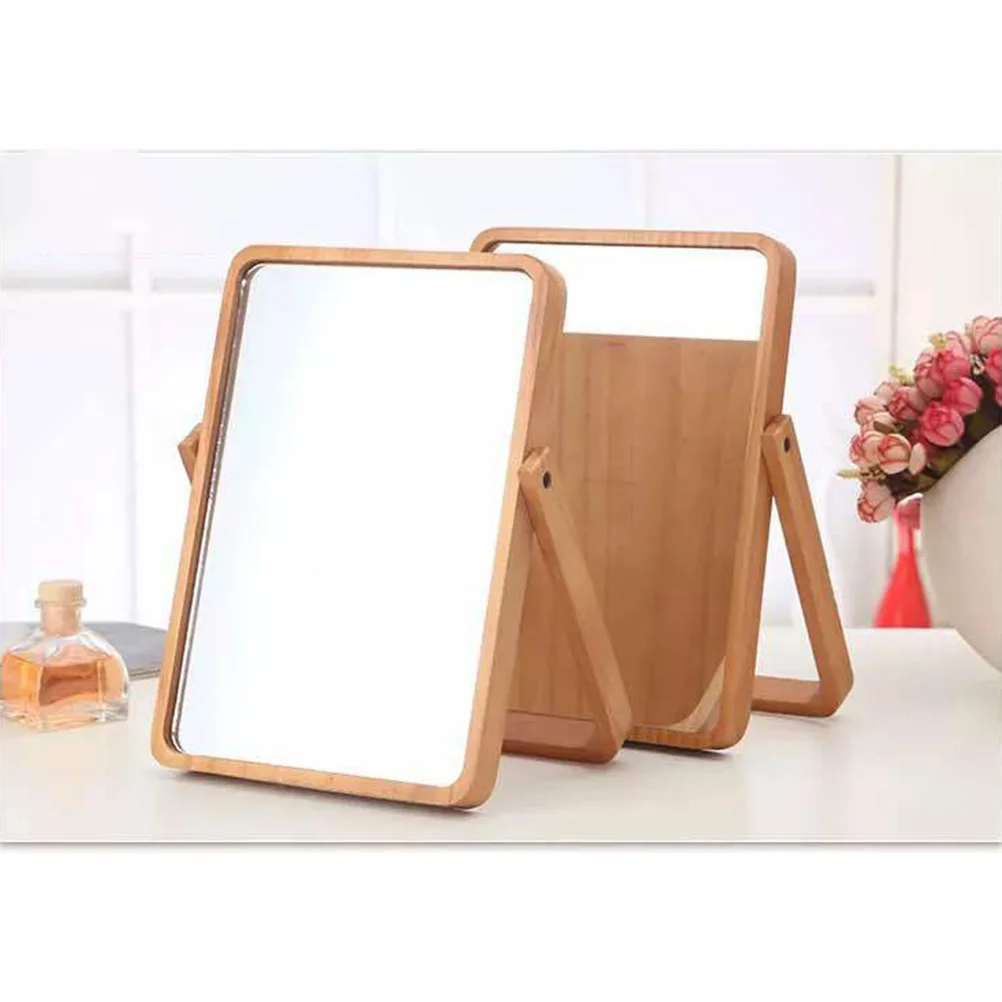 1PC Rectangular Makeup Mirror Dressing up Mirror Wooden Frame Mirror Desktop Mirror for Girls Women