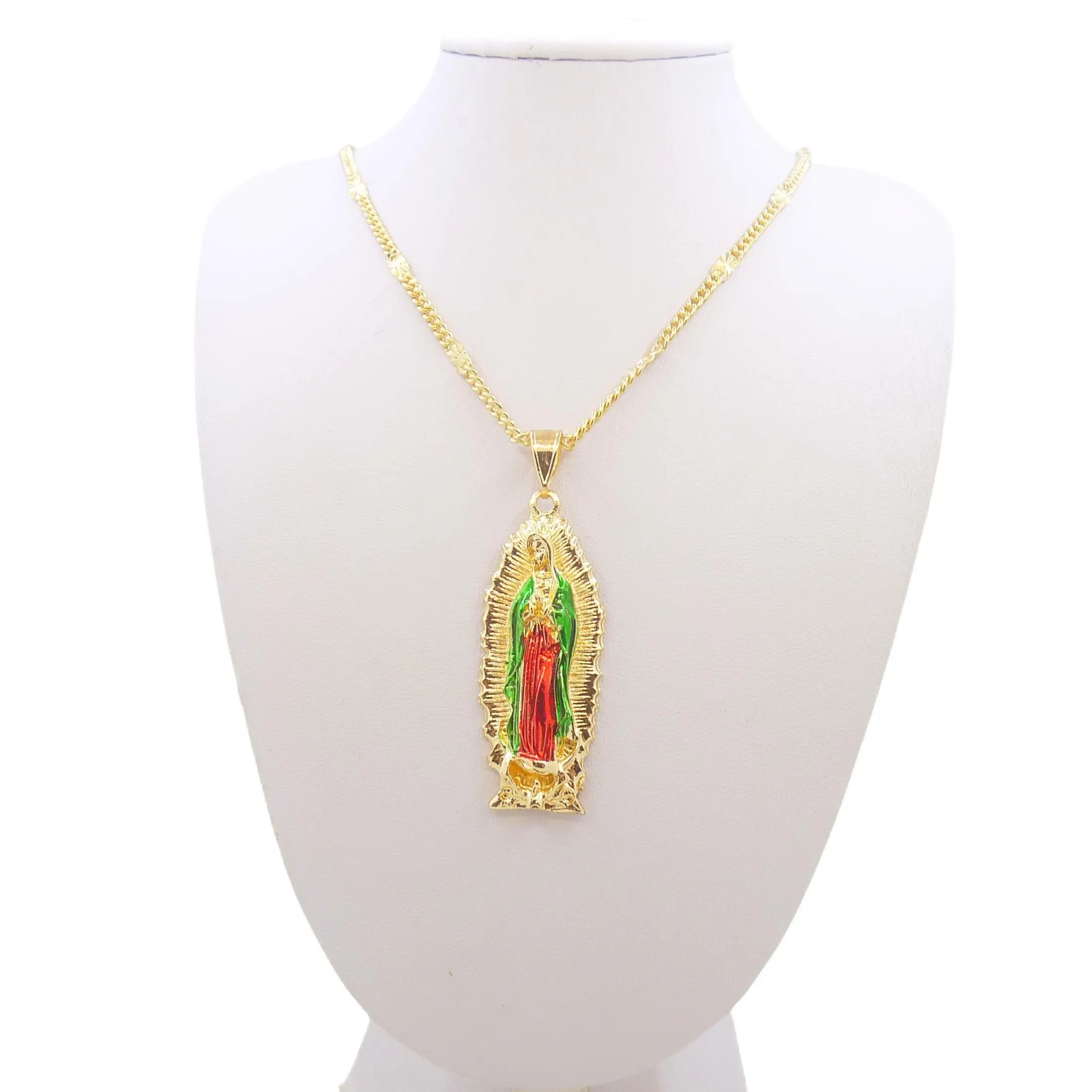 Gold Plated Painting Virgin Mary Mama Pendant/Amulet Religious Jewelry Virgen de guadalupe Virgin Mary Necklace