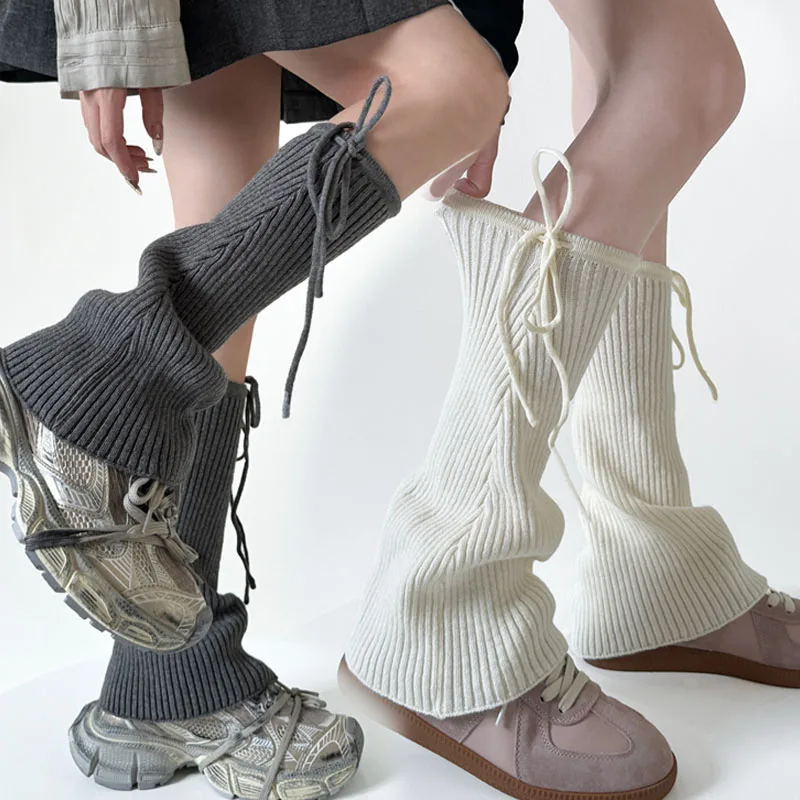 

Lace-up Solid Color Long Socks for Women Winter Warm Y2K Knitted Leg Warmers Lolita Stacked Stocking Foot Cover Soft Boot Cuffs