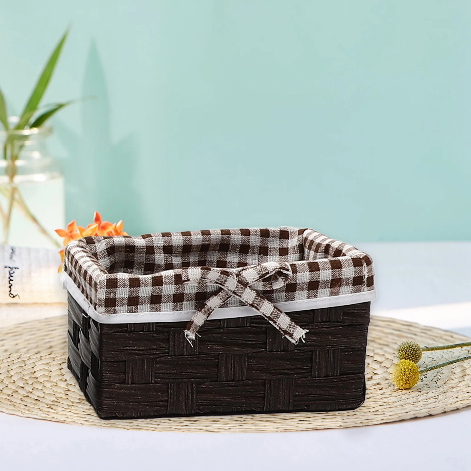 

3 Pcs Black Woven Storage Baskets with Liner for Home Office Bedroom Large Medium Small Containers Organizers