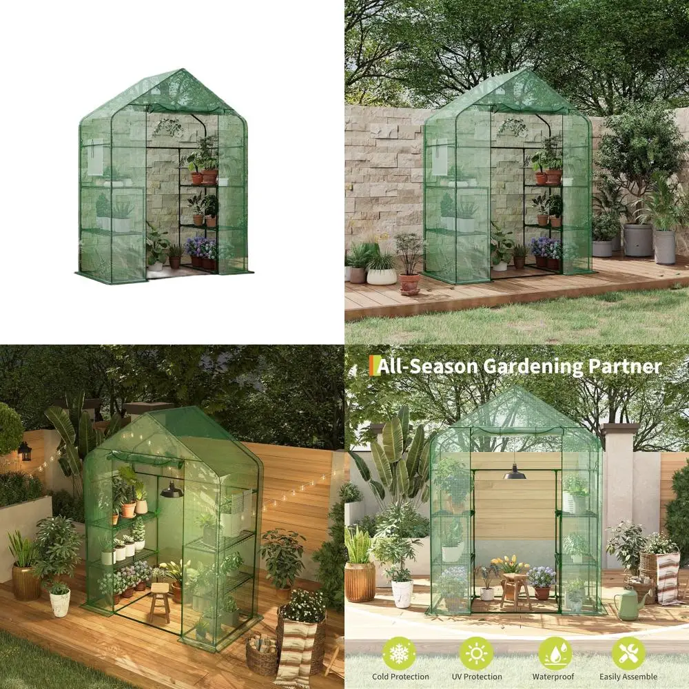 

Портативный тепличный комплекс (теплица) для сада, 57x29x76, прочное покрытие из полиэтилена, 3-уровневый, 12-полочный, для улицы