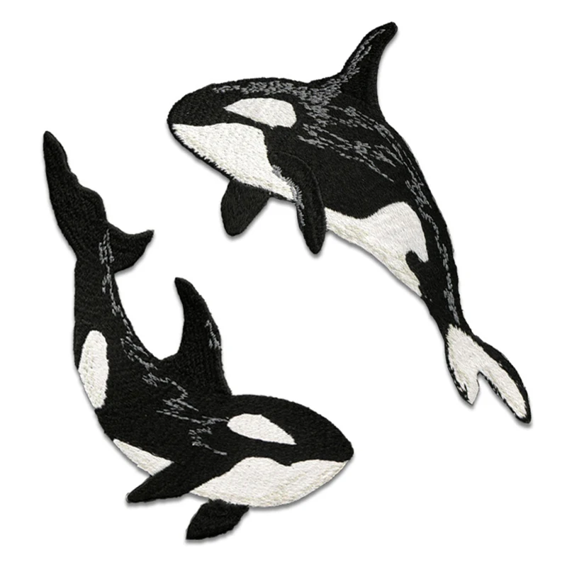 Big Grampus Orca Whale Embroideried Repair Patches Jacket Jeans Strip Iron On Patches for Clothes Pairs Glue Sticker