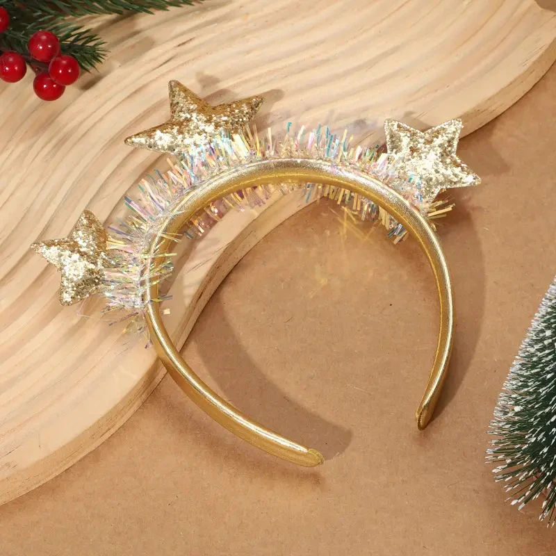 

【JYS-7】Роскошная рождественская повязка на голову с высококачественной пайеточной пятиконечной звездой, полиэстер, термопечать