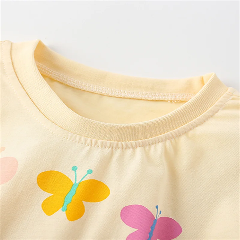 Jumping Meters New Arrival Butterfly Kids Outfits For Summer Girls Clothing Sets Short Sleeve Rainbow 2 Pcs Baby Fashion Suits