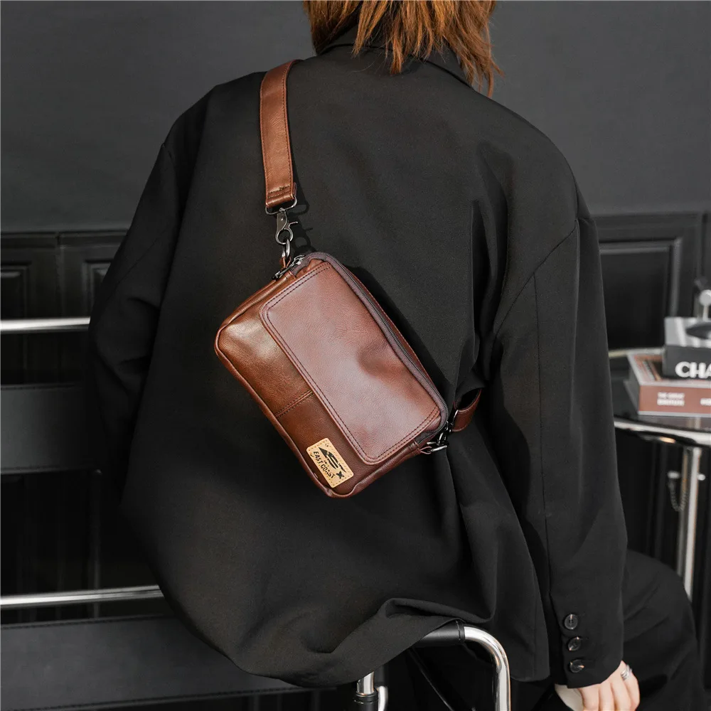 Vintage Flap Crossbody Bag Herren Umhängetaschen aus weichem PU-Leder Herrenmode Quadratische Umhängetasche Messenger Bag Flap Zipper Satchels – Detail 3