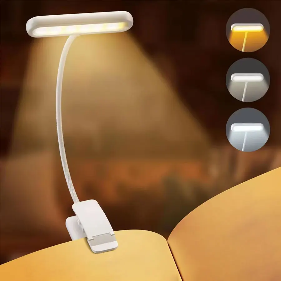 

Лампа для чтения с USB-зарядкой, 3 цвета, 10 уровней регулировки яркости, портативная лампа-подставка для книг, лампа для чтения, настольная лампа.