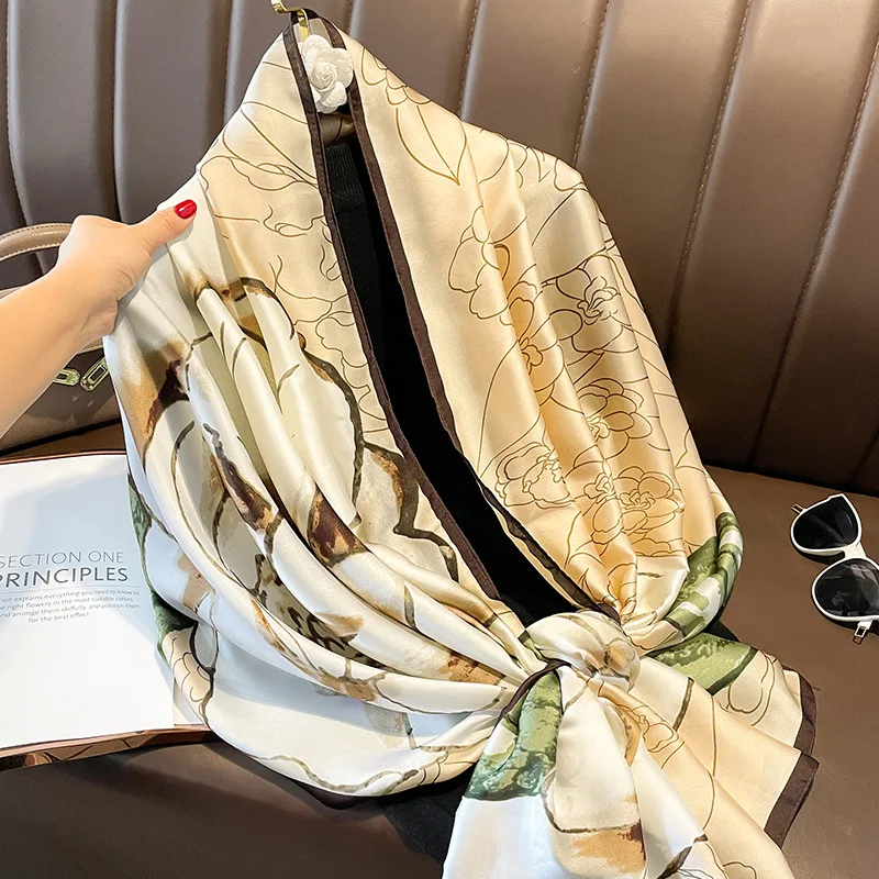 180*90cm Luxury Brand New Style Autumn Winter Popular Flower Headcloth Women Fashion Silk Print Scarf Ladies Beach Shawl foulard