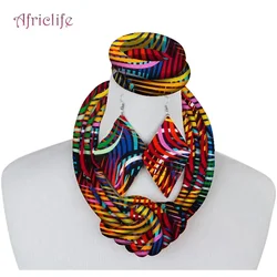 3 Pieces African Necklace Print Wax Ankara Fabric Set Side Knot Necklace,Bracelet and Earrings SP083