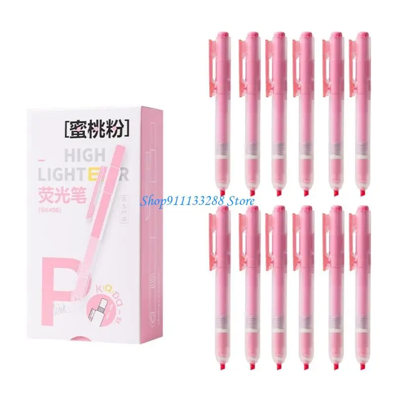

G88D 12Pcs Classroom Organization Marker Pen Fluorescent Highlighters Set Soft Color