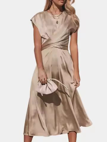New In Summer Women's Dress Elegant Satin Silk Solid Color Office Ladies Lace-up Dress Chic Evening Party Dresses For Women