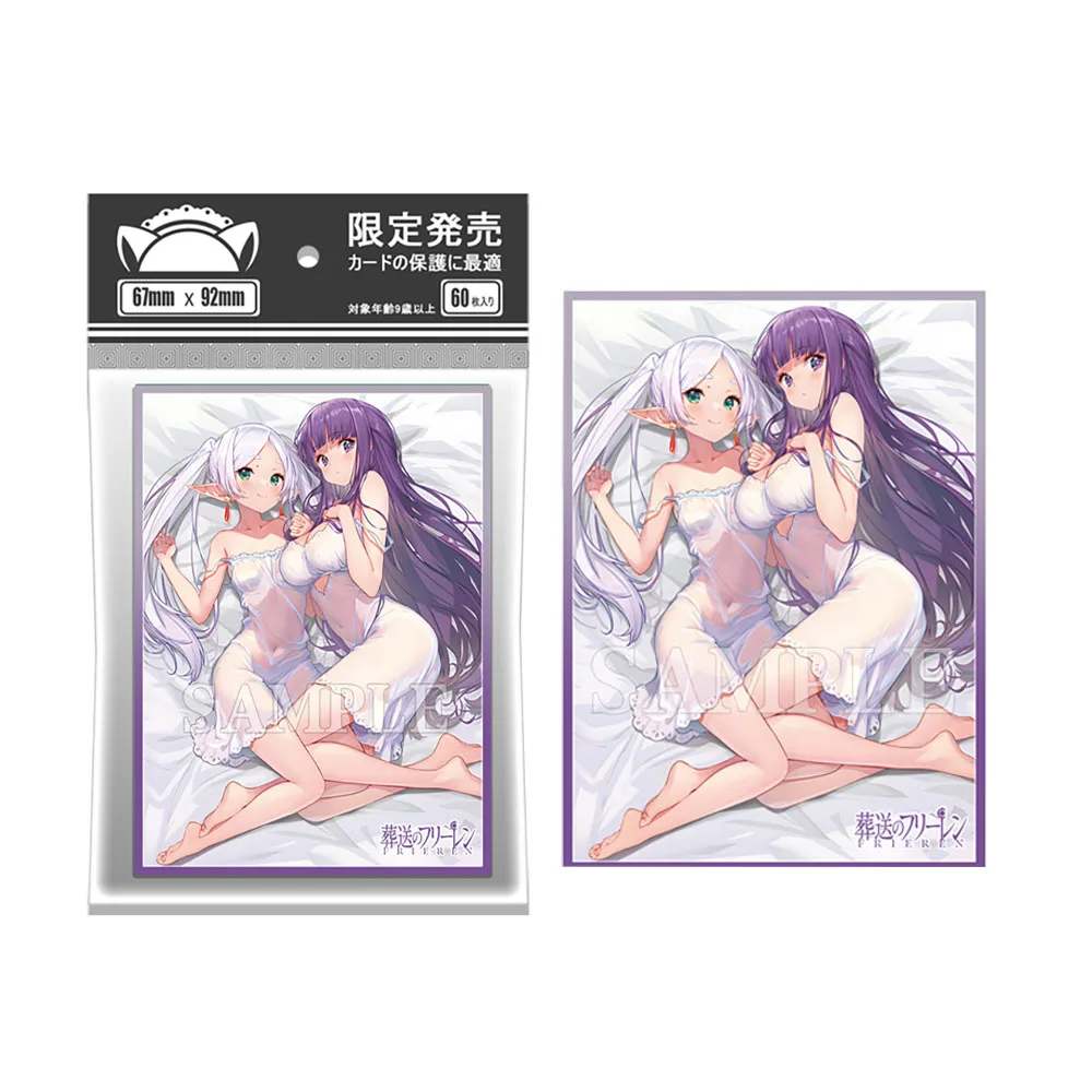 Fundas holográficas para cartas de juego MTG/PKM/PTCG, Protector de cubierta de impresión de helecho de personaje de dibujos animados, 60 piezas,